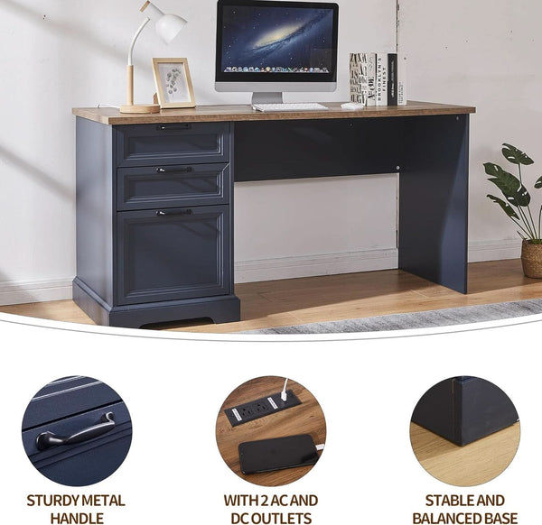 Navy Farmhouse Charging Executive Desk – home office set (view 3) | Roost & Roam