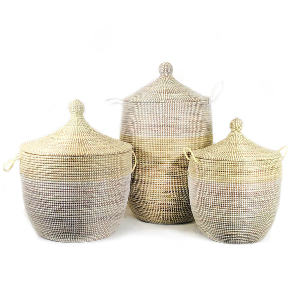 Natural & White Two-Tone Millet Grass Floor Basket