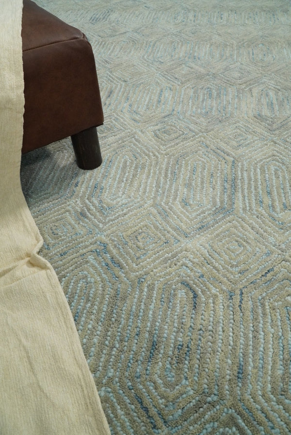 Diamond Wool Area Rug Beige Blue
