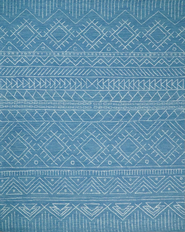 Blue & White Geometric Wool Area Rug