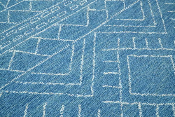 Blue & White Geometric Wool Area Rug