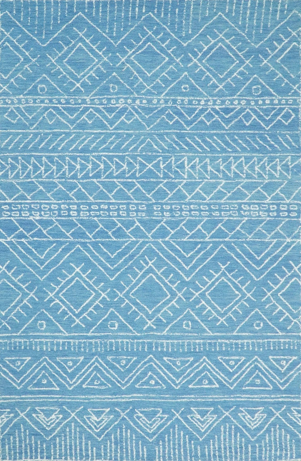 Blue & White Geometric Wool Area Rug