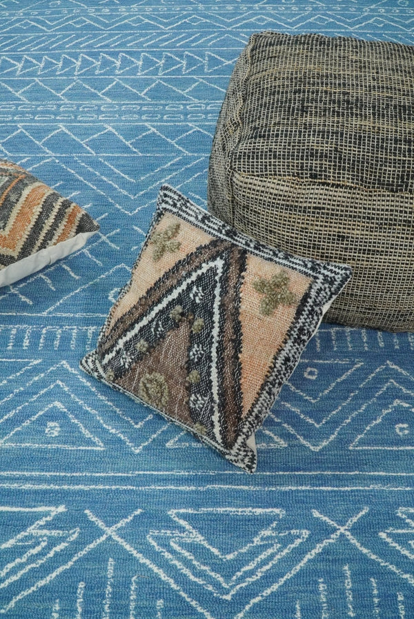 Blue & White Geometric Wool Area Rug