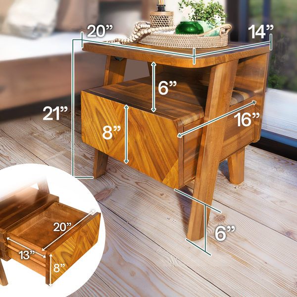 Chevron-Front Acacia Wood Nightstand