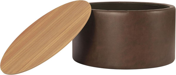 Faux Leather Round Storage Ottoman – ottoman (view 4) | Roost & Roam