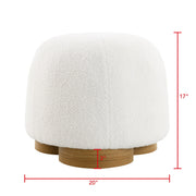 Round Bouclé Upholstered Ottoman Wood Base