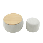 Upholstered Round Storage Ottoman Table — packaging and unboxing view