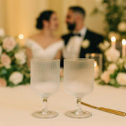Ribbed Clear Glass Wine Goblets — detail of finish and surface variation