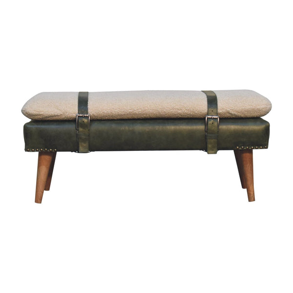 Bouclé Leather Upholstered Bench