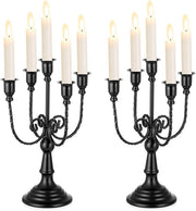 Five-Arm Matte Black Metal Candelabra Set