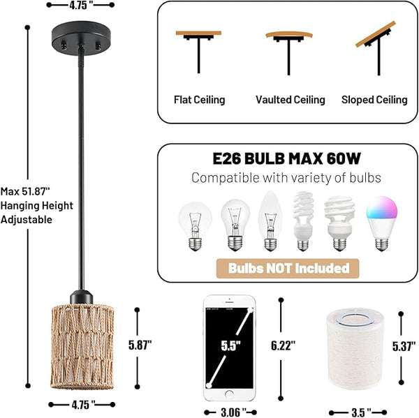 Rattan Linen Pendant Ceiling Light