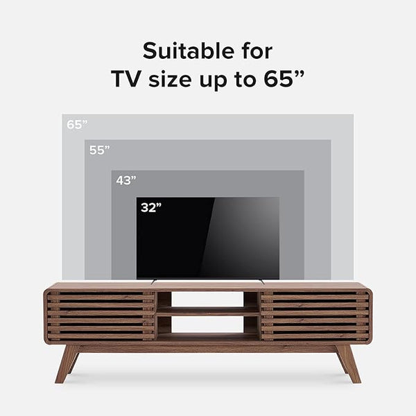 Walnut 59-Inch Mid-Century TV Stand with Storage