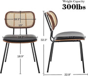Rattan Dining Chairs Set of 4, Mid Century Modern Dining Chairs with Cane Back for Kitchen Dining Room, 19 Inch Faux Leather Black