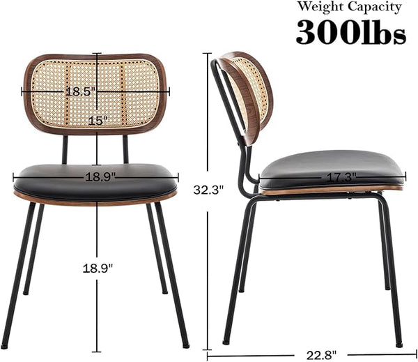 Cane-Back Faux Leather Dining Chairs Set of 4
