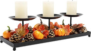 Triple Pillar Matte Black Candle Holder Tray