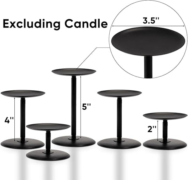 Matte Black Metal Pillar Candle Holder Set