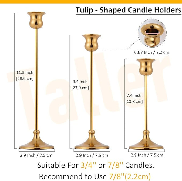Gold Metal Taper Candlestick Holder Set