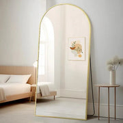 Gold Arch Full-Length Floor Mirror — Full-length arched floor mirror with slim brushed gold aluminum frame