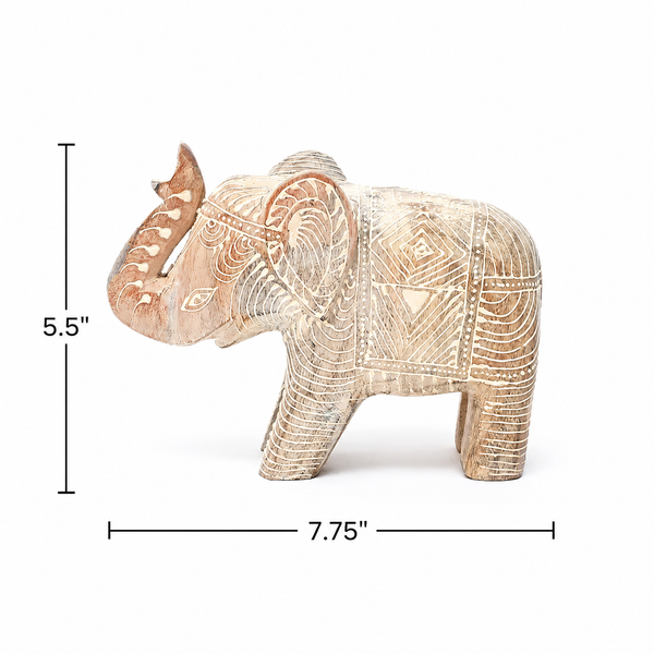 Whitewash Mango Wood Elephant Sculpture
