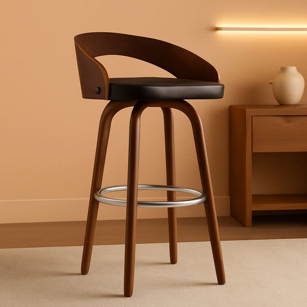 Walnut Wood-Grain Swivel Counter Stool