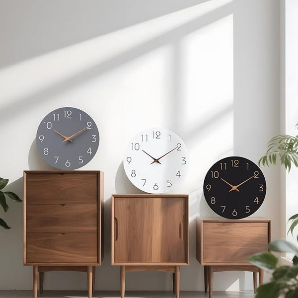Black 12-Inch Silent Minimalist Wall Clock