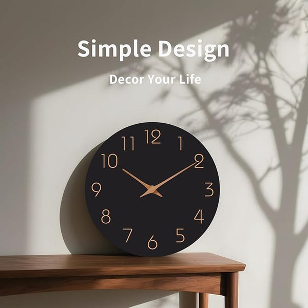 Black 12-Inch Silent Minimalist Wall Clock