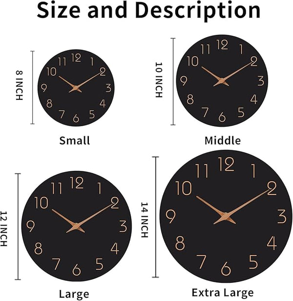 Black 12-Inch Silent Minimalist Wall Clock