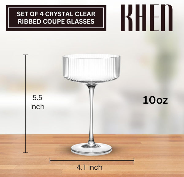 Ribbed Crystal-Clear Coupe Glass Set