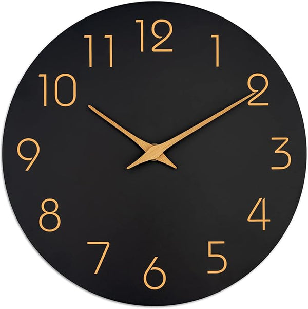 Black 12-Inch Silent Minimalist Wall Clock
