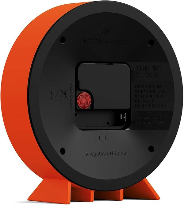 Pumpkin orange clock, round with rectangular stand feet