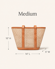 Leather Trim Cane Weave Carryall Bag