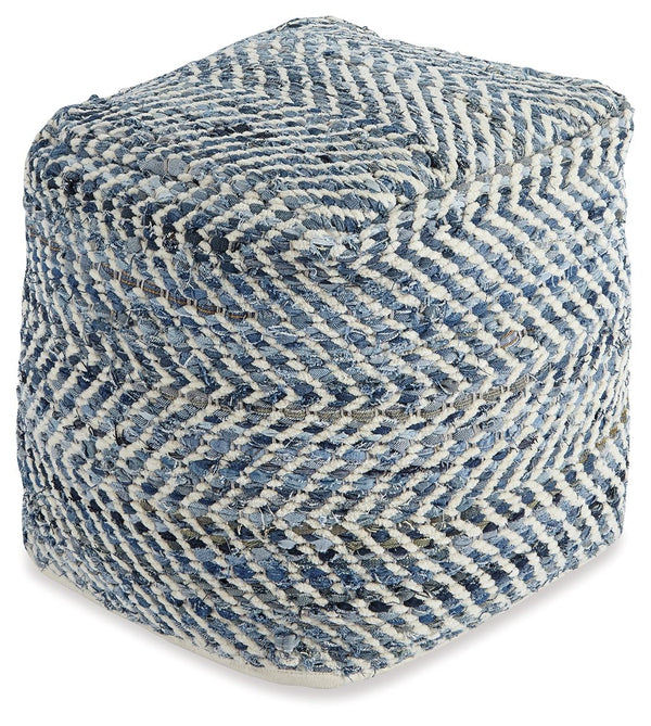 Blue pouf with chevron, cube