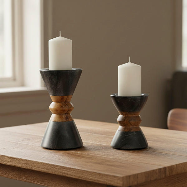 Black Marble Acacia Candleholder