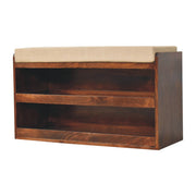 Mango Wood Linen-Top Shoe Storage Bench