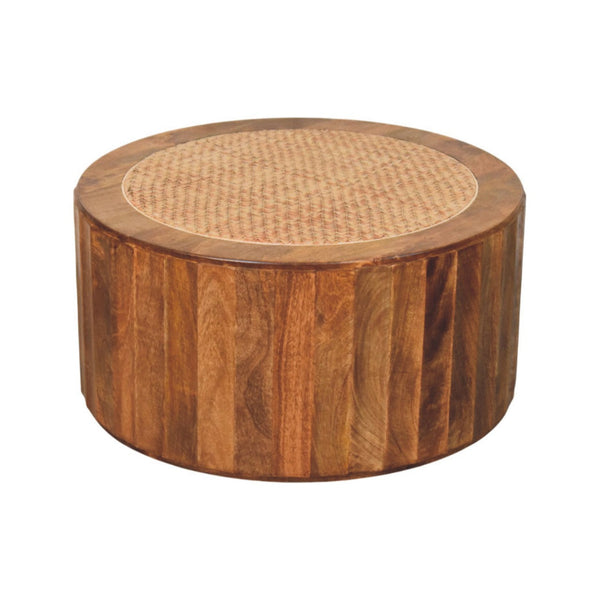 Round Mango Wood Rattan Coffee Table