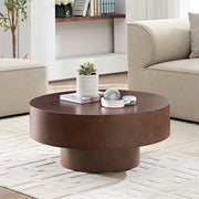 Burl Wood-Print Round Pedestal Coffee Table