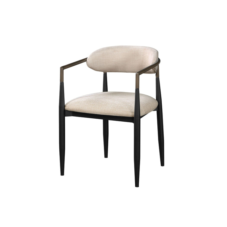 Open-Back Upholstered Dining Armchair Set styled in an outdoor dining setting