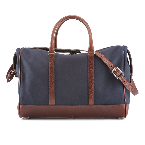 Navy Canvas Leather-Trim Weekender Bag