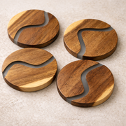 Close-up of glass clarity and rim detail — Wood & Clear Resin Coasters, Set of 4