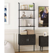 Wood-Grain Ladder Bookshelf with Cabinet – book case (view 8) | Roost & Roam