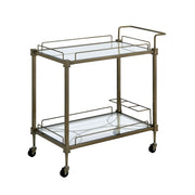 Antique Brass Mirrored Glass Serving Cart