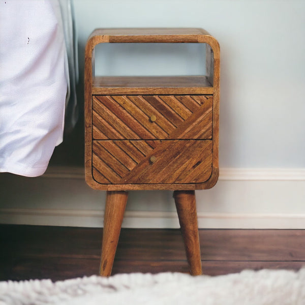 Carved Mango Wood Curved Nightstand