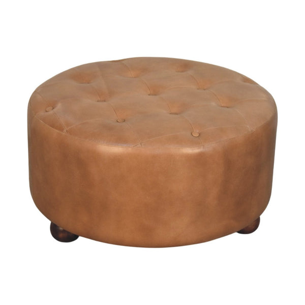 Tufted Buffalo Hide Round Ottoman