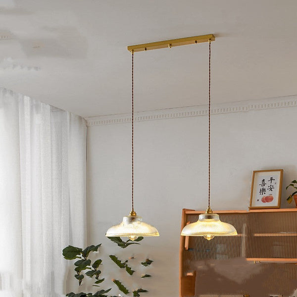 Ribbed Glass Brass Pendant Light
