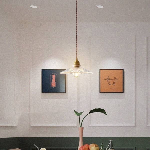 Ribbed Glass Brass Pendant Light