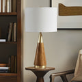 Cone Base Brass and Wood Table Lamp