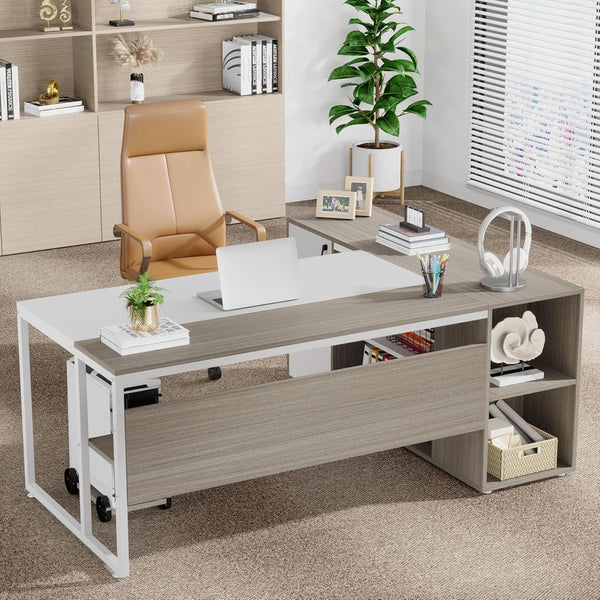 L-Shaped Executive Desk with Storage – home office set (view 5) | Roost & Roam