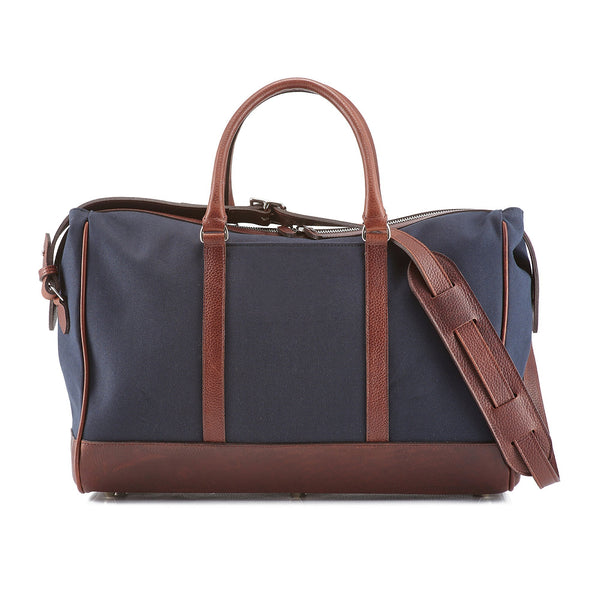 Navy Canvas Leather-Trim Weekender Bag