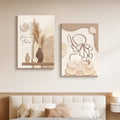 Embossed Canvas Abstract Wall Print — Dimensional canvas-finish print in warm cream and umber tones, eight compositions