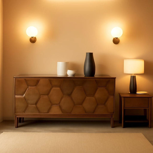 Hexagonal Relief Wood Sideboard Buffet